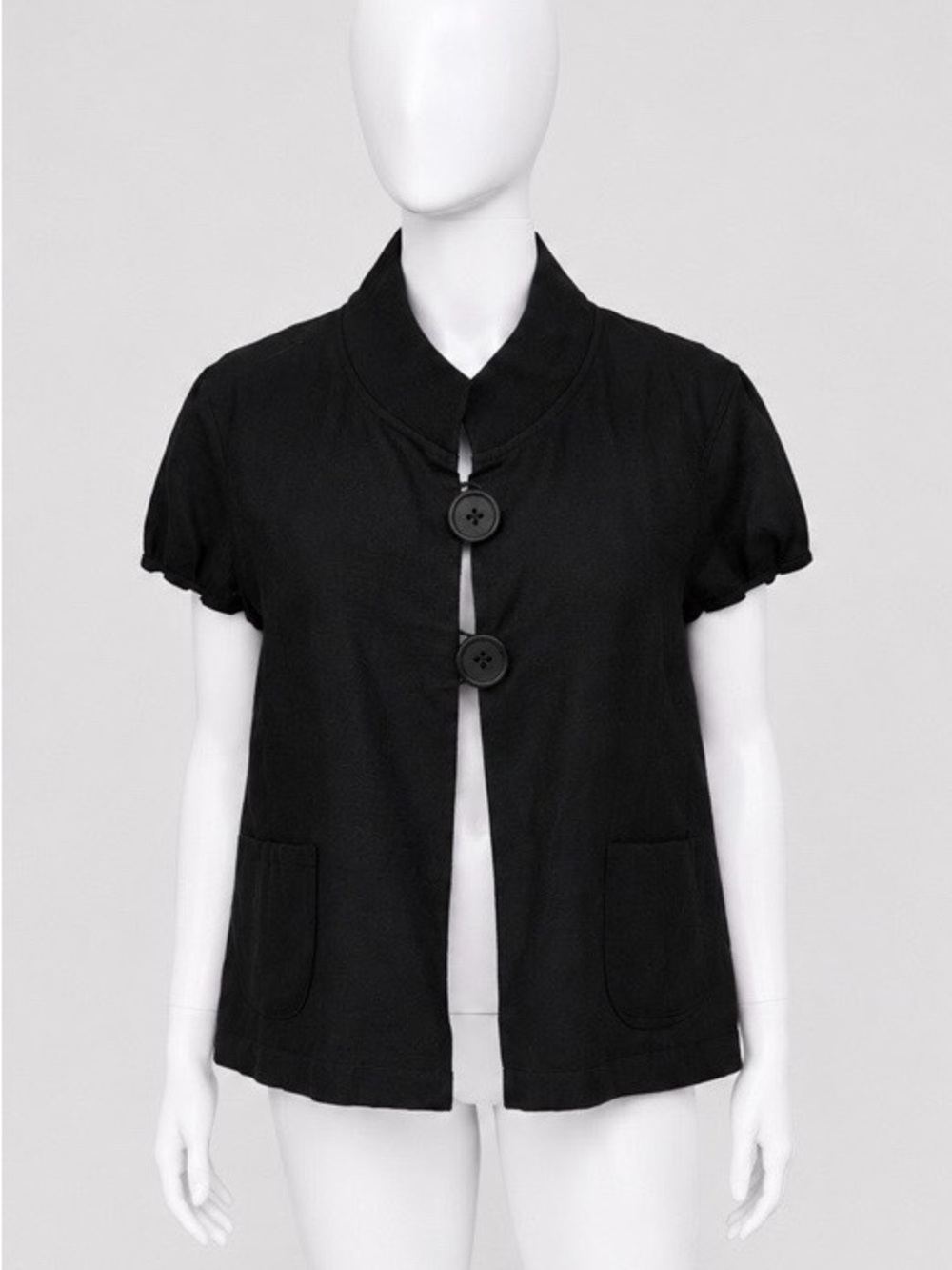 Larry Levine Black Short Sleeve Button-Front Top